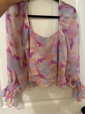 Watercolor Blouson Sleeve Top - Pink Multi